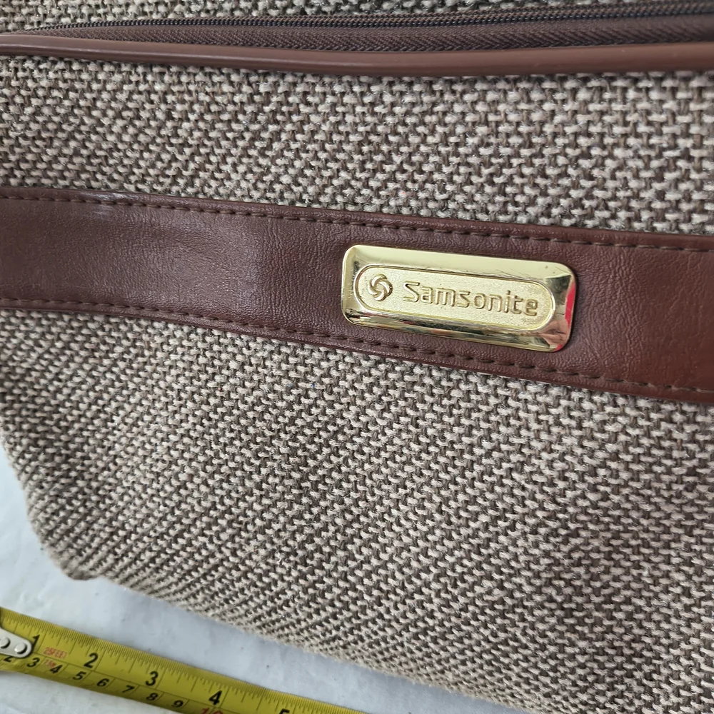 VTG Samsonite 2100 Tweed Brown Woven Travel Bag Luggage Tote Vacation Carry On
